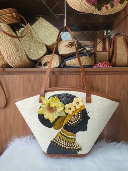 Handbag Woven With Rattan Fibers, Leather Handle