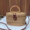 Leather Strap Bag - Woven With Rattan Fibers and Bamboo Strips